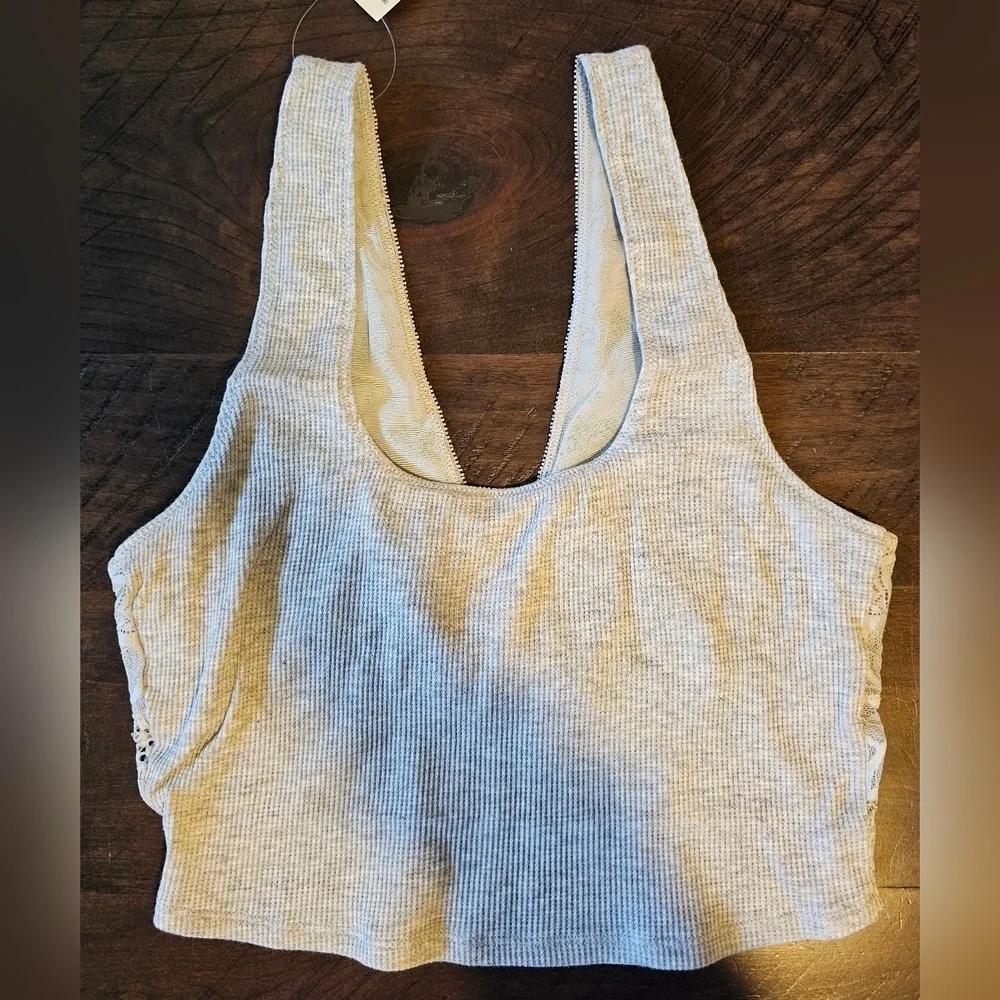 Aerie Reversible Bralette, Gray Floral V-Neck Ribbed Size Small